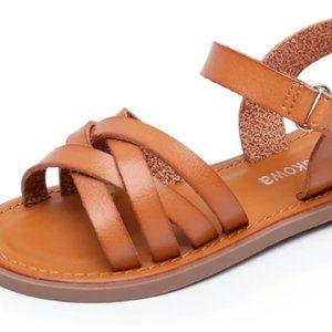 Apakowa Female Sandals Open Toe Princess Flat Sandals (Color : Brown, Size : 9 T